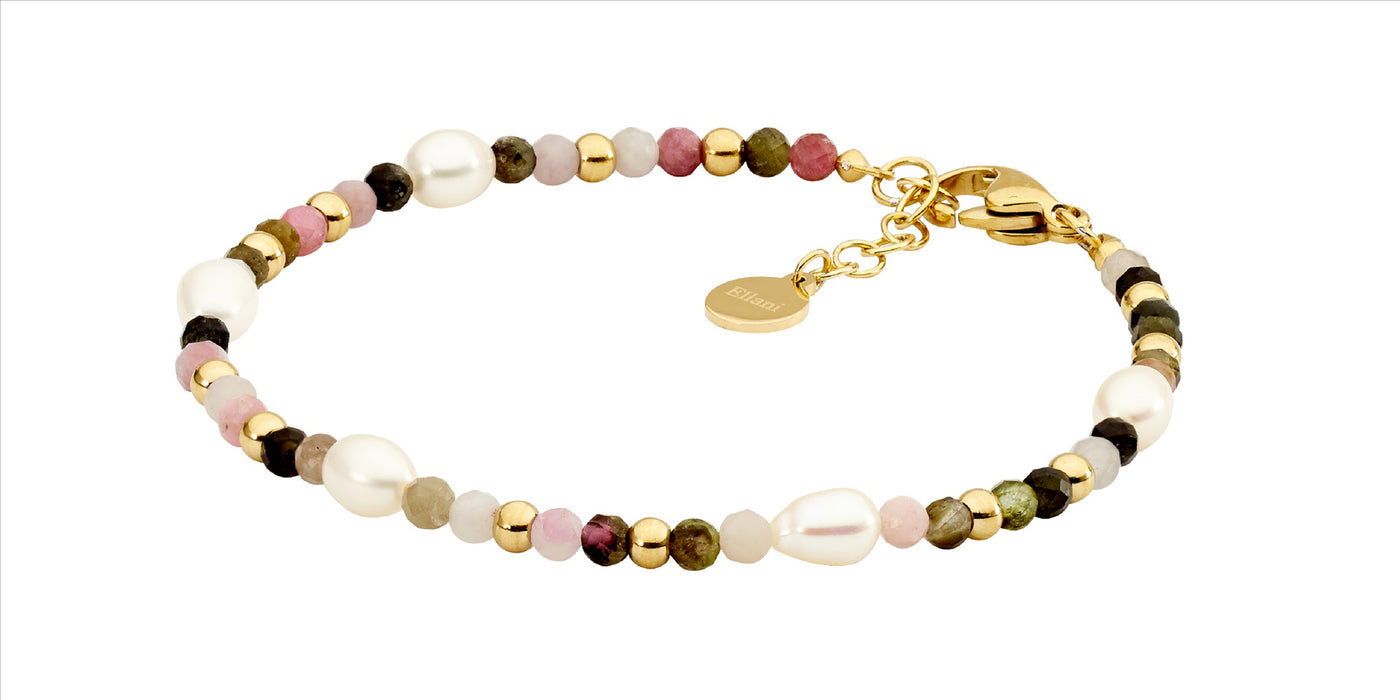 Stainless steel tourmaline & freshwater pearl 17.5cm bracelet