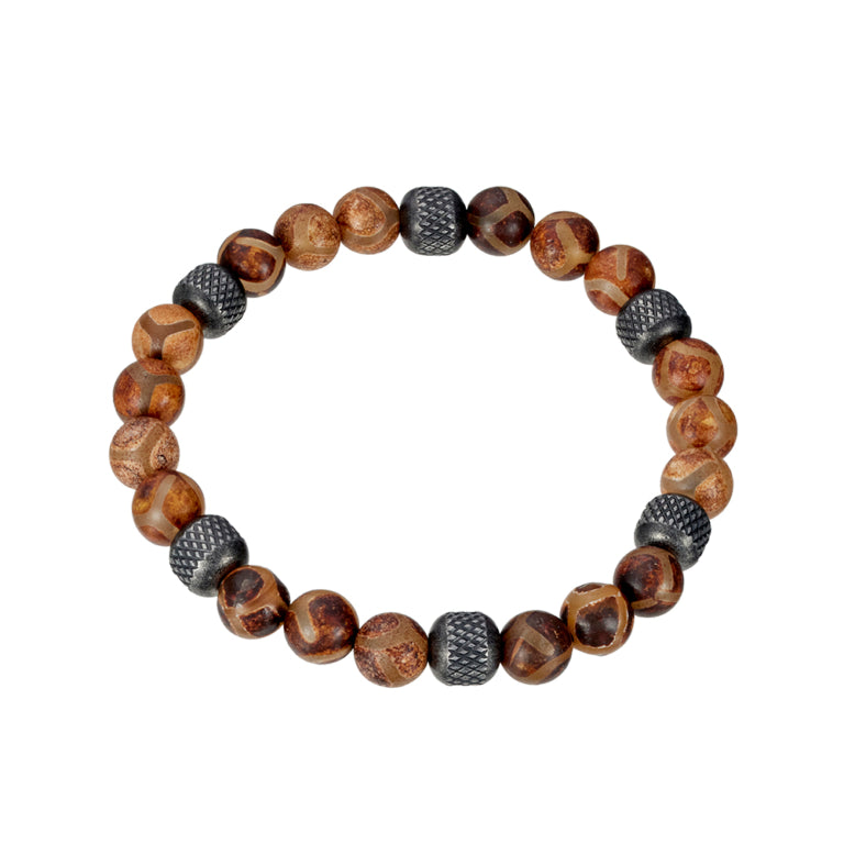 Blaze men’s agate and textured stainless steel bead bracelet