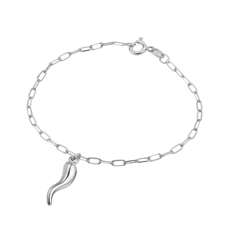 SS Petite Paper Clip Link Bracelet With Cornicello Charm