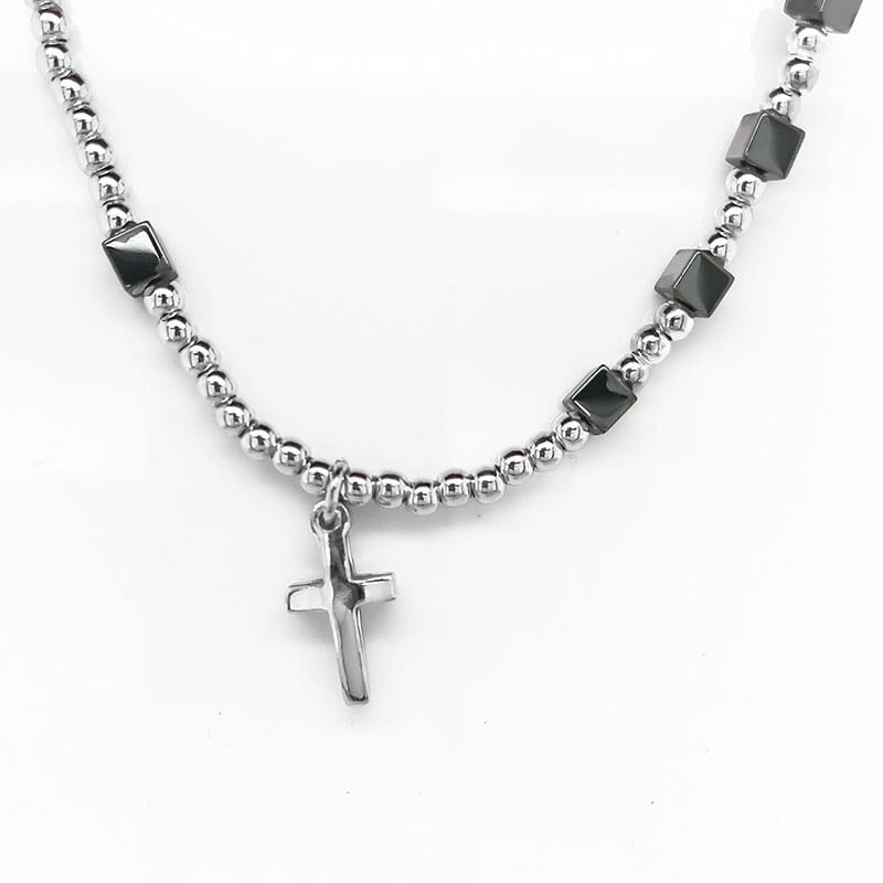 Rhodium Plated Sterling Silver Rosary Bracelet