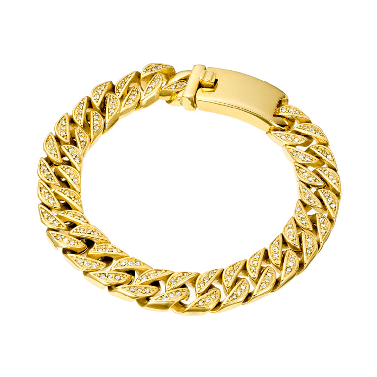 Blazw St/St Gold Plated Cuban Link Cz Set Bracelet