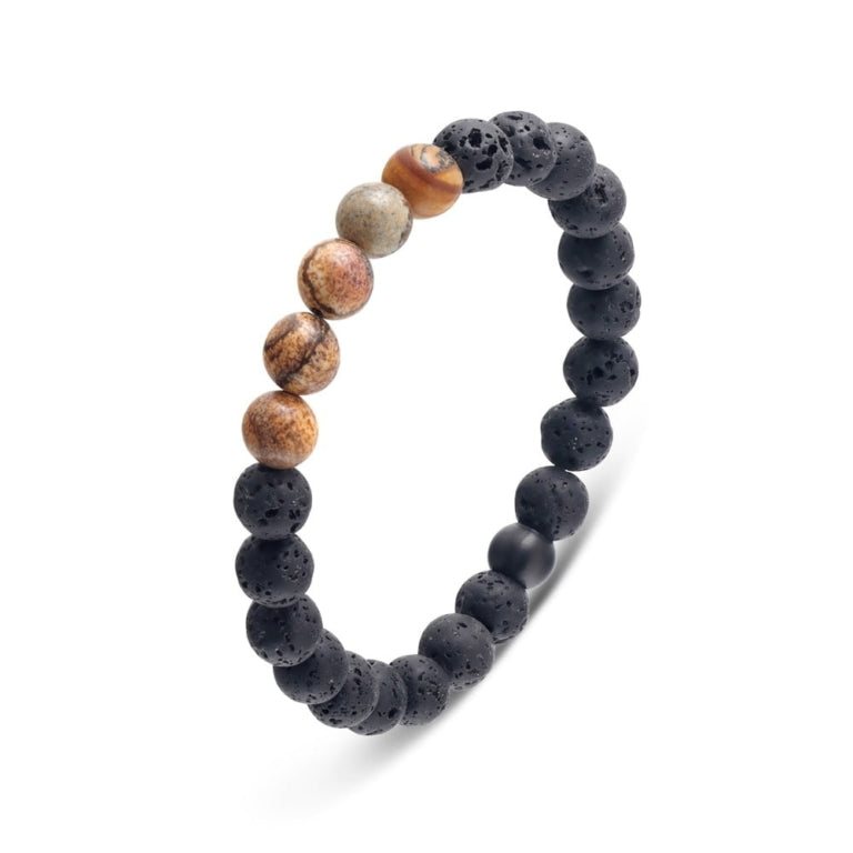 Blaze Stainless Steel Men's Black Stone& Natural Stone Bracelet