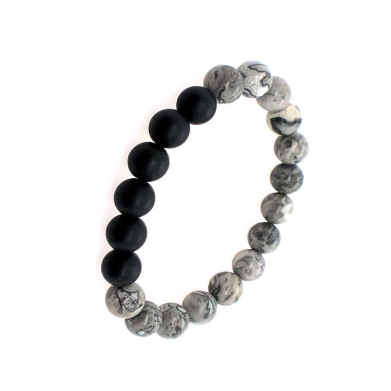 Blaze Stainless Steel Men's Grey Stone & Agate Ball Bracelet