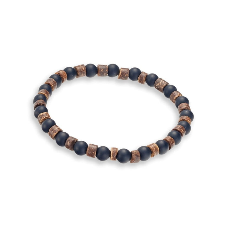 Blaze Stainless Steel Men's Coconut & Black Onyx Bead Bracelet