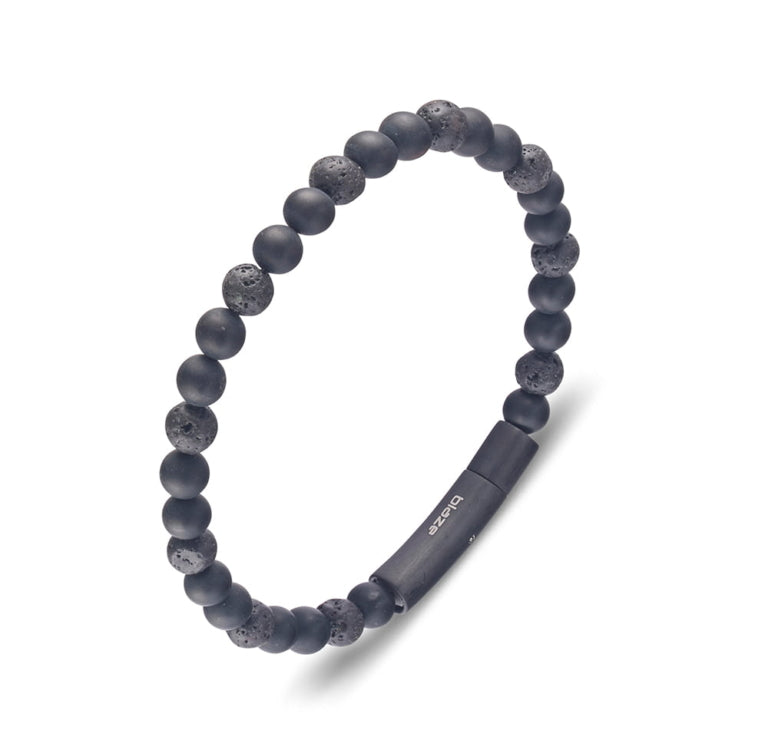 Blaze Men's Lava Stone & Black Onyx Bead Bangle ,Matte Clasp
