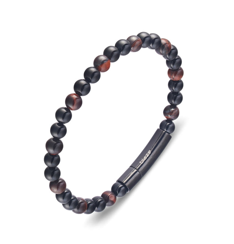 Blaze Men's Tiger Eye Bead ,Shiny Black Stainless Steel Clasp