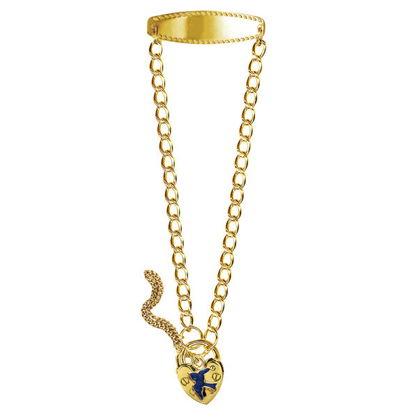 Sterling Silver Hard Gold Plated- Plain Heart Padlock With Blue Bird
