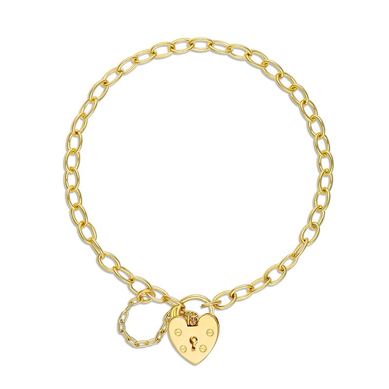 Yellow Gold Plated Open Belcher Link Bracelet With Plain Padlock