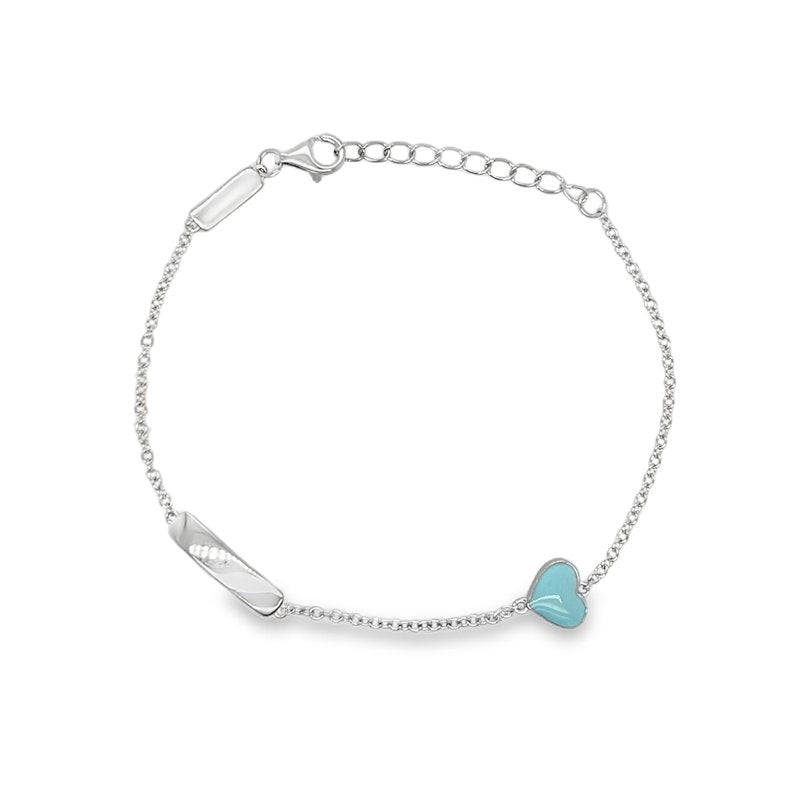 Sterling Silver Bracelet With Blue Enamel Heart(16Cm+3Cm)