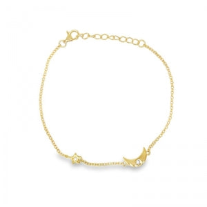 Gold Plated Silver Bracelet With C Z Set Star & Moon (16Cm+ 3Cm)