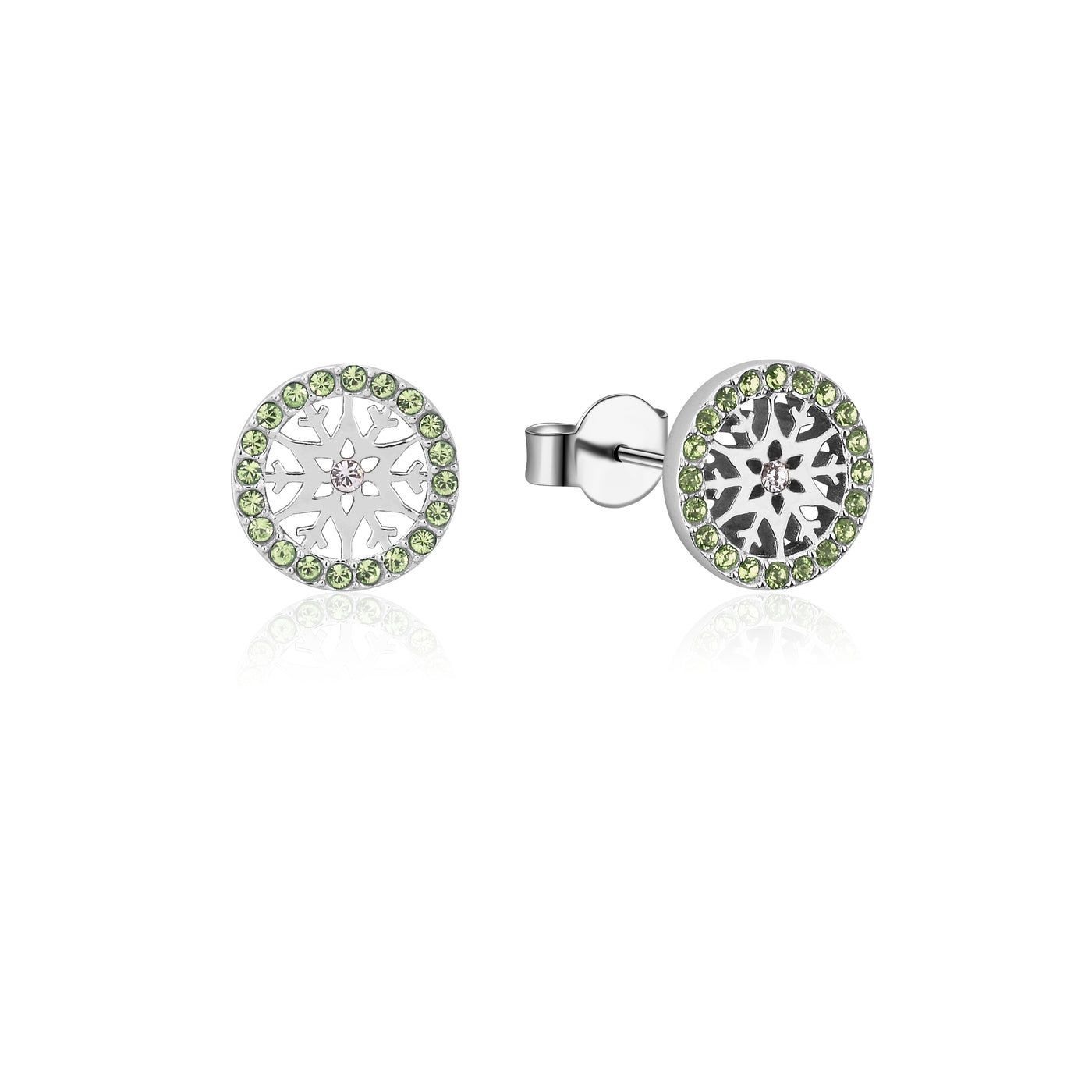 Disney Frozen Sterling Silver Rodium Plated Snowflake August Birthstone Stud Earrings
