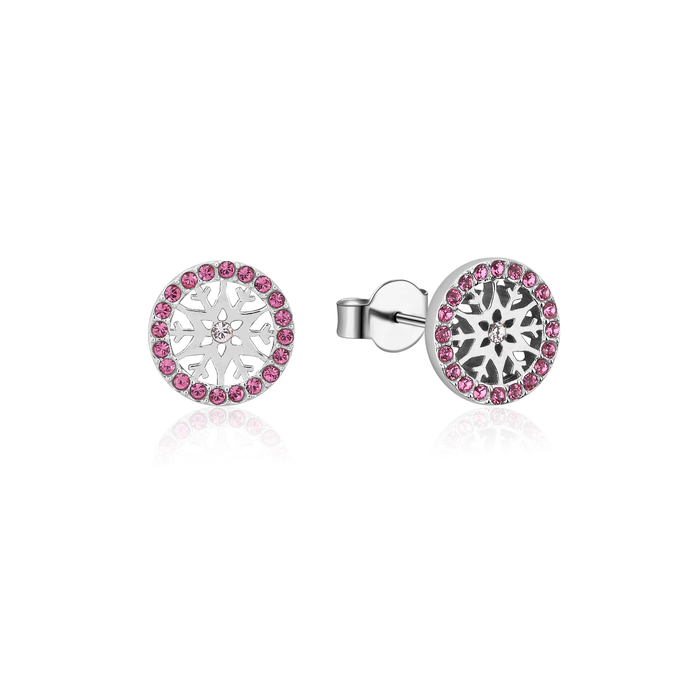 Disney Sterling Silver Rodium Plated Frozen Snowflake October Birthstone Stud Earrings