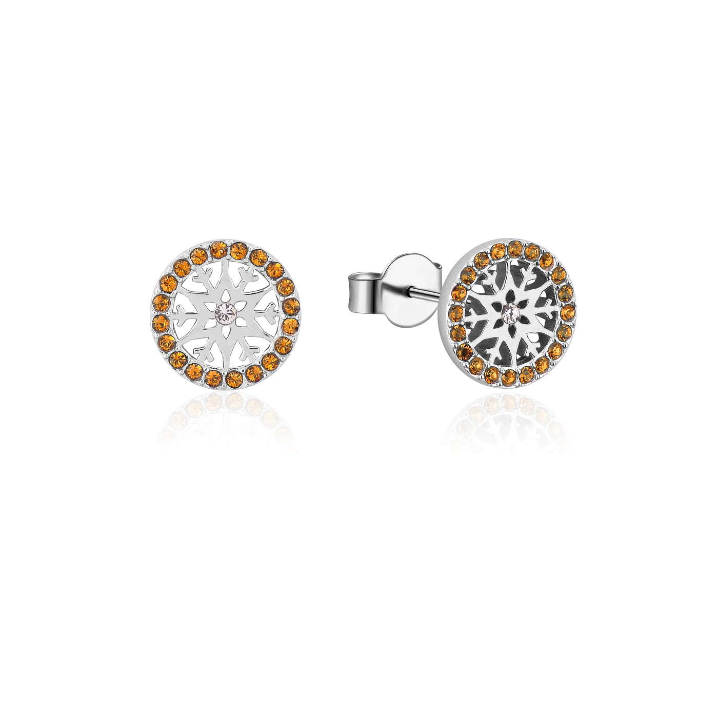 Disney Frozen Sterling Silver Rodium Plated Snowflake November Birthstone Stud Earrings