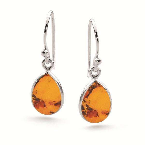 Sterling Silver Tear Drop Amber Hook Earings