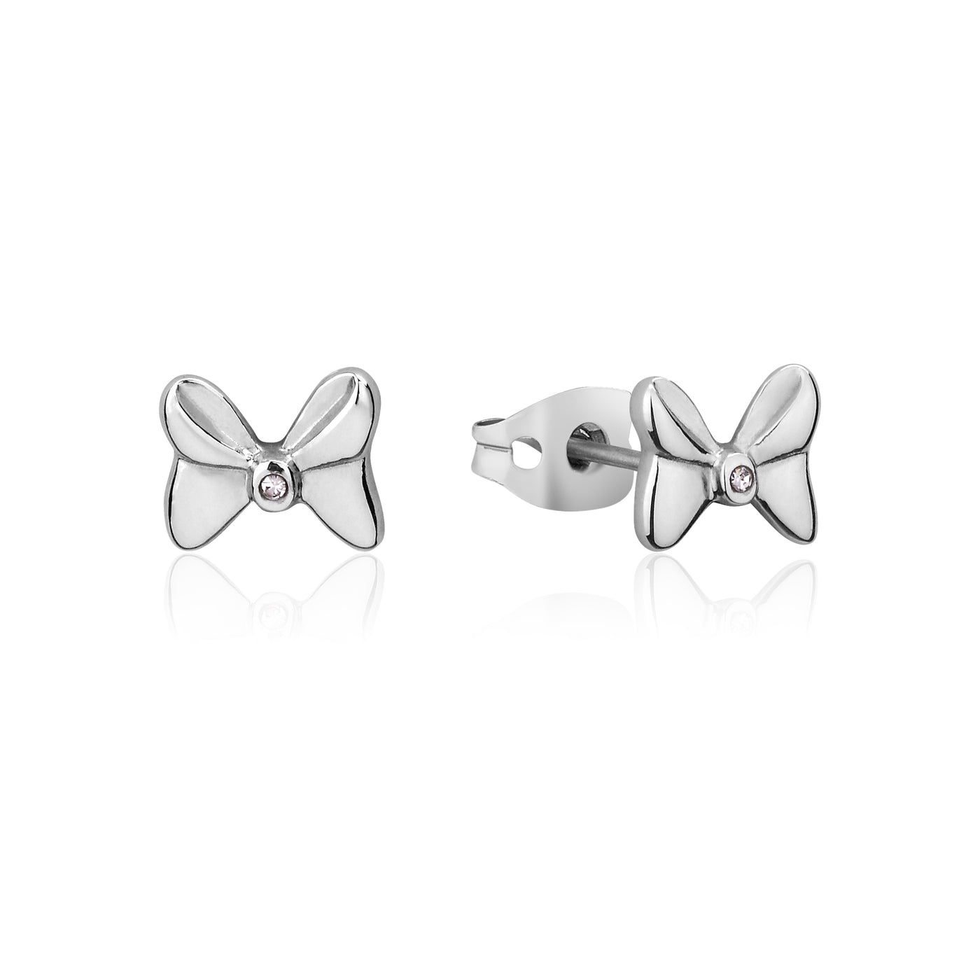 Disney Sterling Silver  Minnie Bow With Crystals Stud Earrings