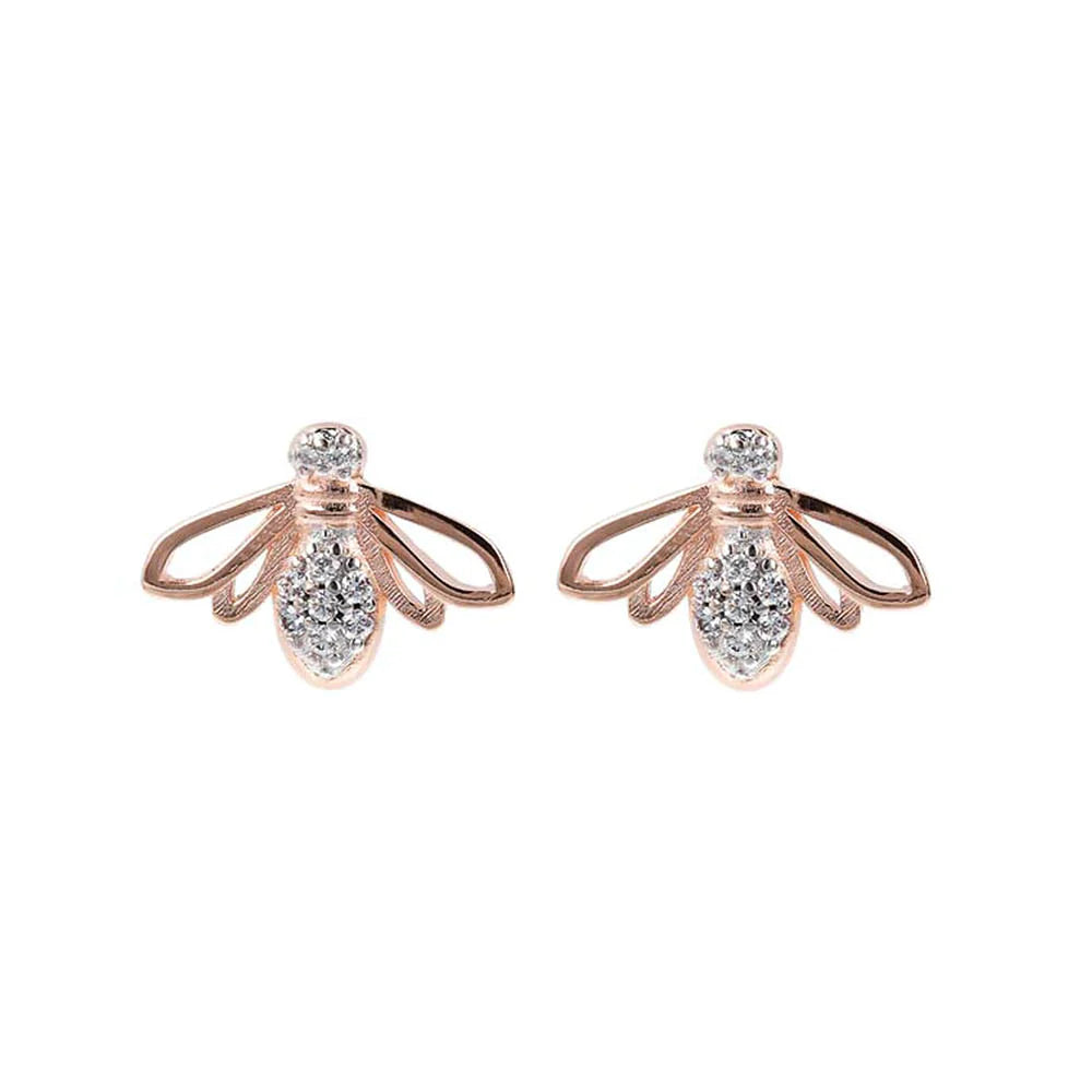 Bronzalure White Cz Bee Stud Earrings