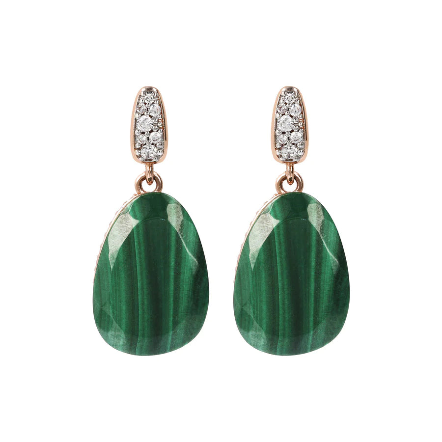 Bronzalure Rose Gold Plated Preziosa Malachite Cz Stud Earrings