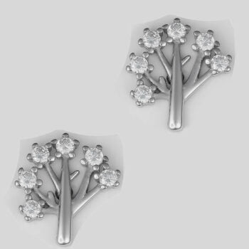 Sterling Silver Rodioum Plated Tree Of Life Cubic Zirconia Studs