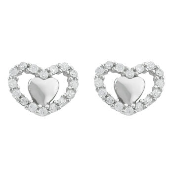 Sterling Silver Rodioum Plated Heart Cubic Zirconia Earrings