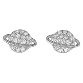 Sterling Silver Rodioum Plated Cubic Zirconia Planet Studs