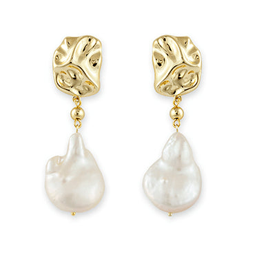 Bianc Sterling Silver Gold Plated Rockpool Pearl Earrings