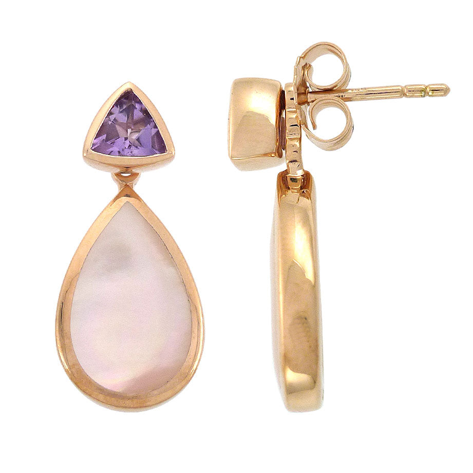Sterling Silver Gold Plated Mop& Amethyst Studs