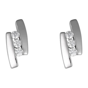 Sterling Silver Rodioum Plated Three Cubic Zirconia  Stud Earrings