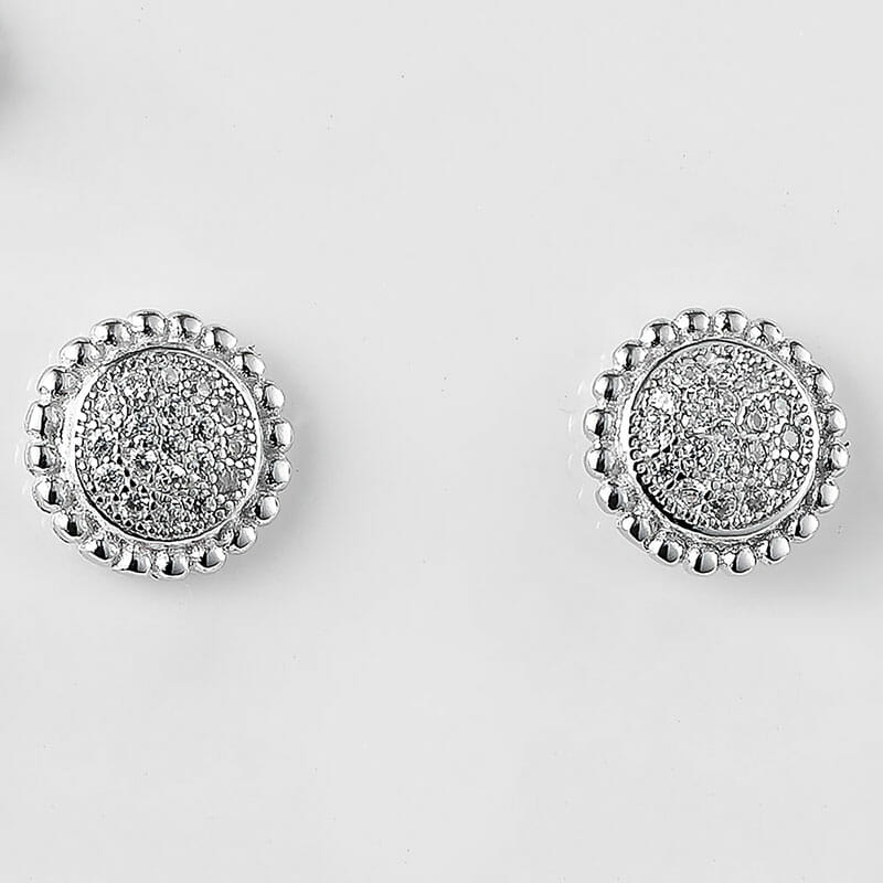 Silver Rhodium Plated Round Cz Stud Earrings