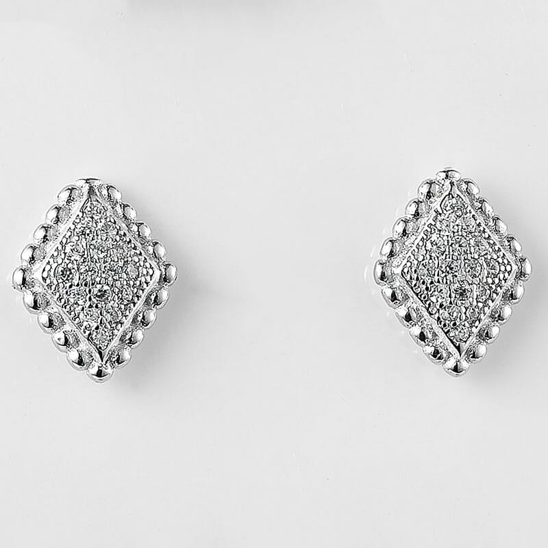 Sterling Silver Rhodium Plated Rhombus Cz Studs