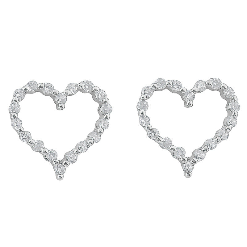 Silver Rhodium Plated Heart Cz Studs