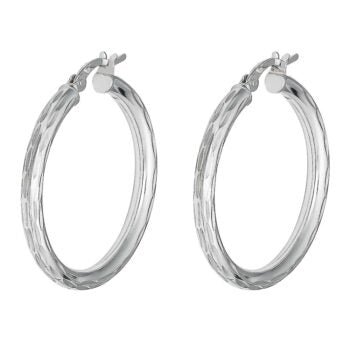 Sterling Silver Rodioum Plated 40Mm Diamond Cut Hoops