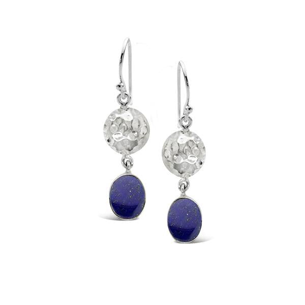 Sterling Silver Beaten Hook Earrings With Lapis