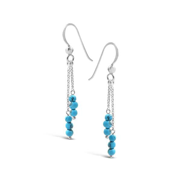 Sterling Silver Chain Earrings With Turquoise Beads