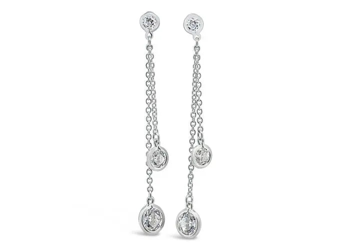 Evergem Silver Chain Earrings With Double Round Drop