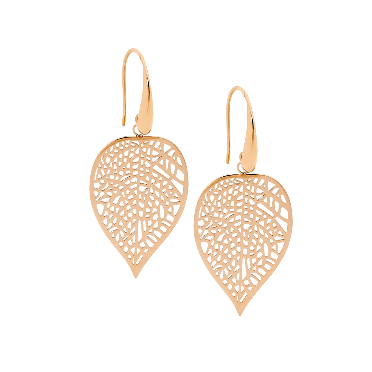 Rose Gold Plated Leaf Drop Earrings