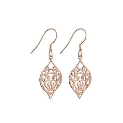 Sterling Silver Rose Gold Plated Filigree Drop Earrings