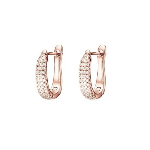 Sterling Silver Rose Gold Plated Pave Cubic Zirconia Hoops