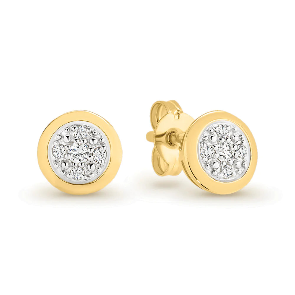 9Ct Yellow Gold Diamond Cluster Stud Earrings