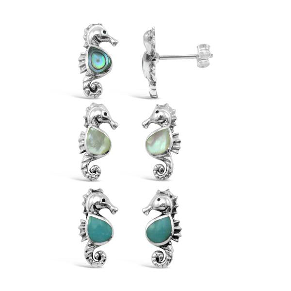 Sterling Silver Paua Shell Seahorse Earrings
