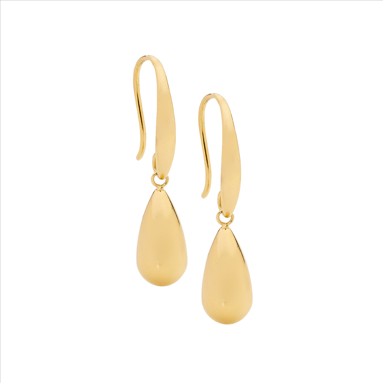 Stainless Steel Yellow Gold Plated Tear Drop On Hook Earrings