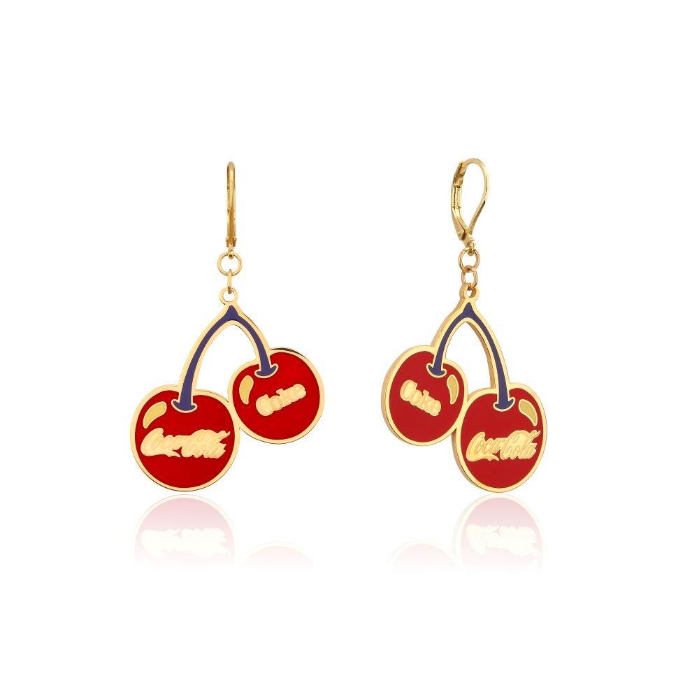 Disney Yellow Gold Plated Cherry Coke Drop Stud Earrings