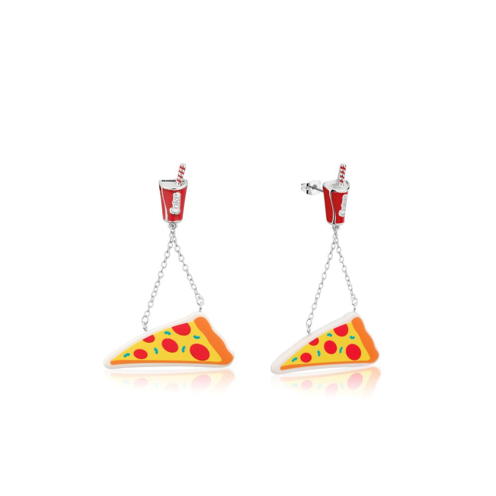 White Gold Plated Coke & Pizza Drop Stud Earrings
