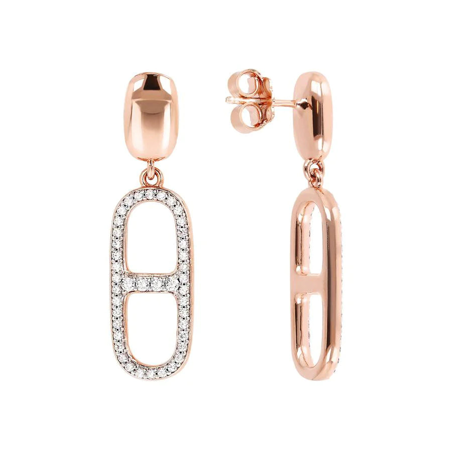 Bronzalure Rose Gold Plated Altissima Cz Oval Drop Earrings