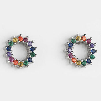 Sterling Silver/Rp Multi Colour Cubic Zirconias Stud Earrings