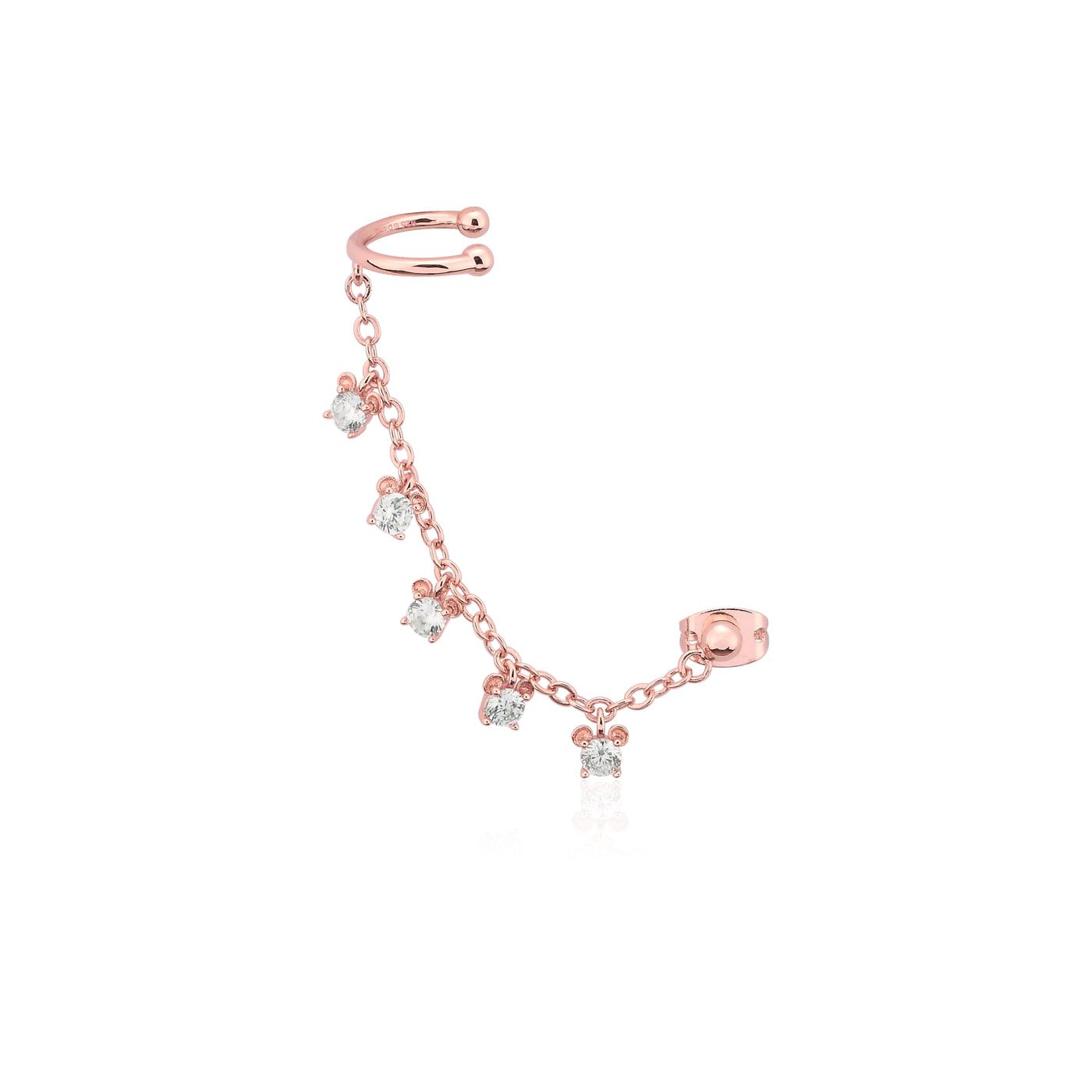 Disney Couture Sterling Silver Crystal Rose Gold Plated Earcuff With Chain