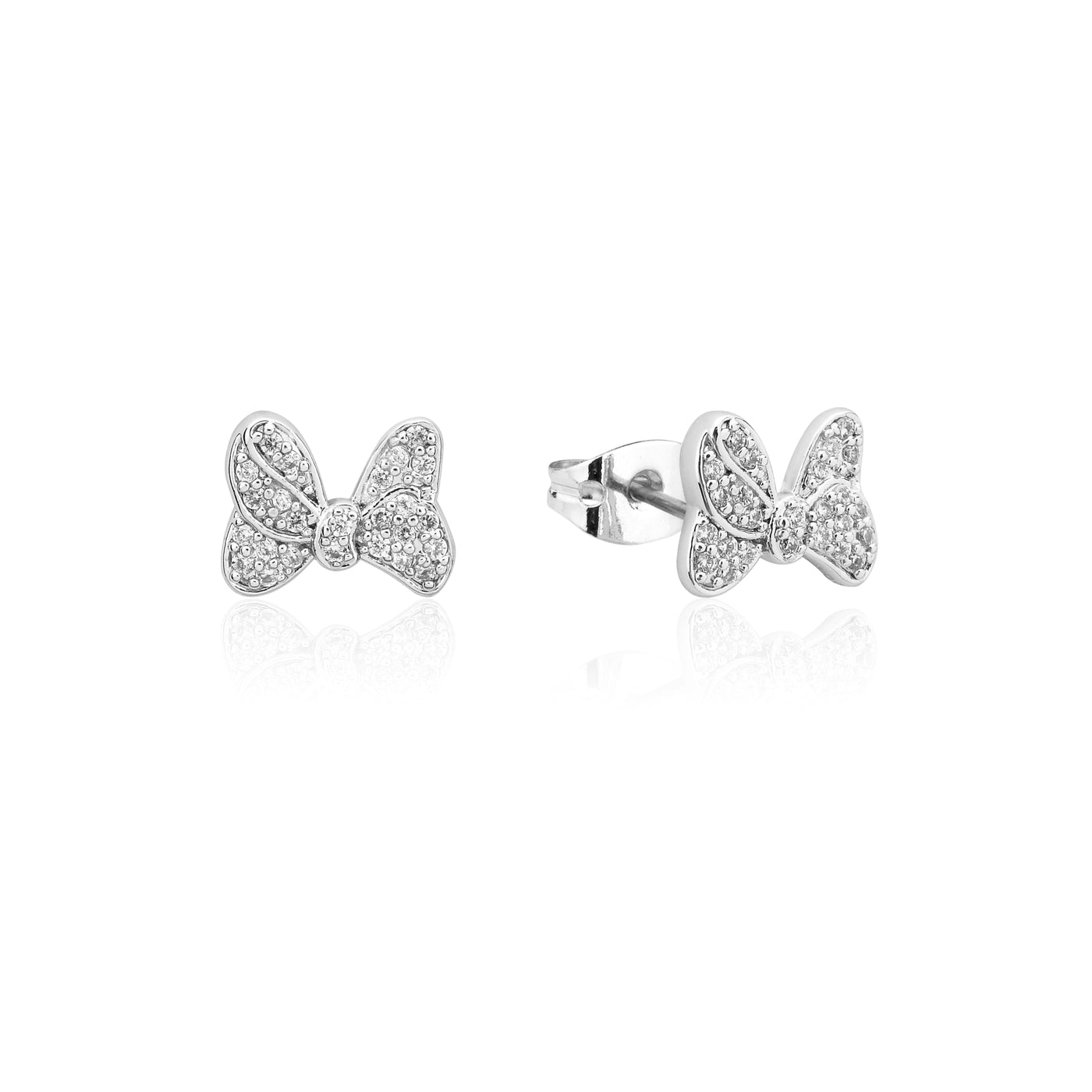 Disney Couture Sterling Silver White Gold Plated Crystal Bow Studs