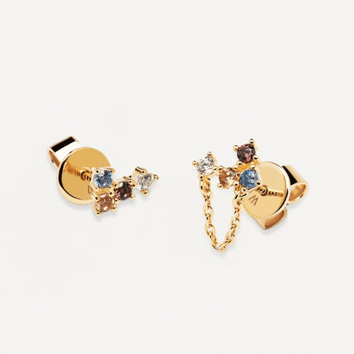 Pd Paola Five Fox 18Ct Gold Plated Multi Stones Stud Earrings