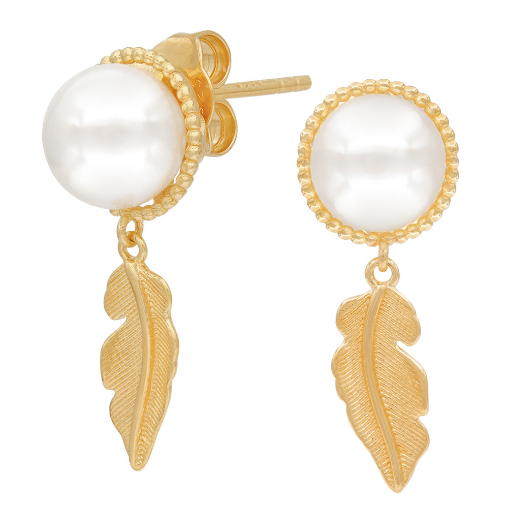 Englesruffer Gold Plated Glory Feather Pearl Studs