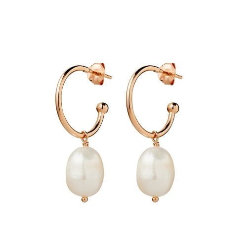 Rose Gold Plated Fresh Water Pearl Half Hoop Stud Earrings