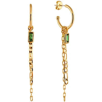 Zahar Mila Gold Plated Green Cz Figaro Drop Chain Earrings